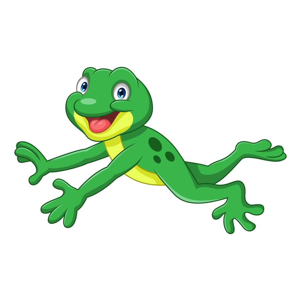 Cartoon funny frog leaping on white background vector