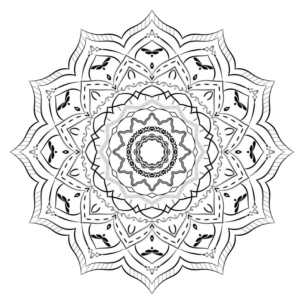 a black and white drawing of a mandala with a circle on it. vector