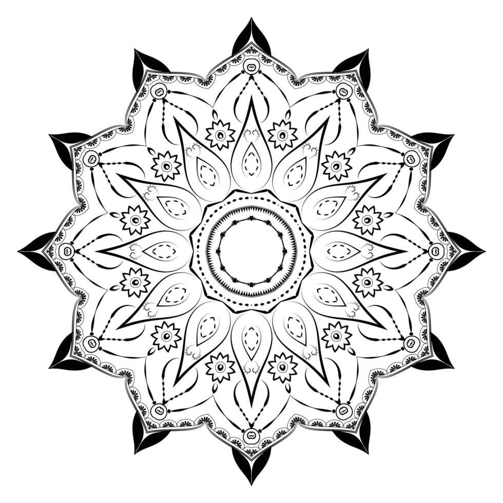 white drawing of a mandala with a circle on it. vector