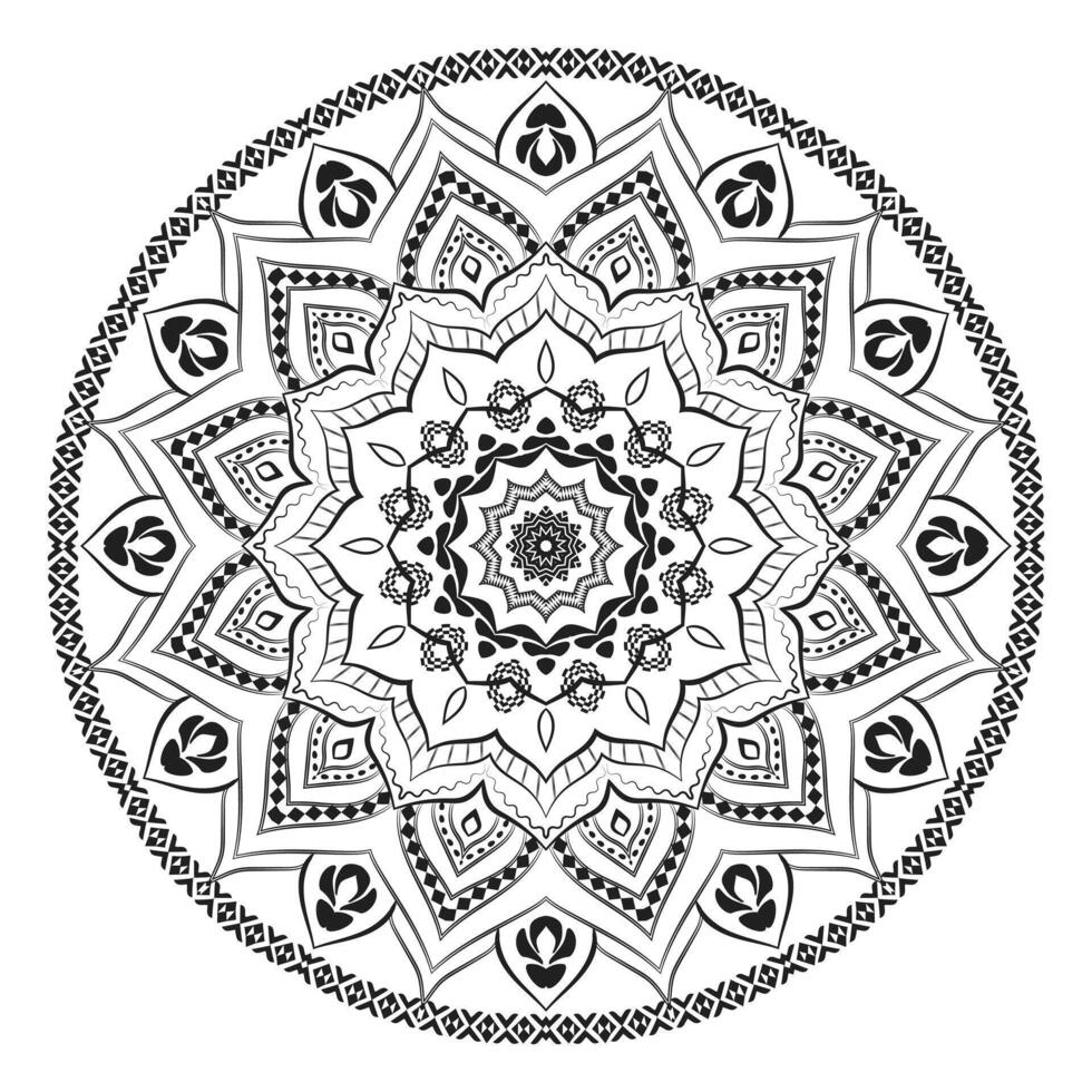 a black and white photo of a mandala with a design on it. vector