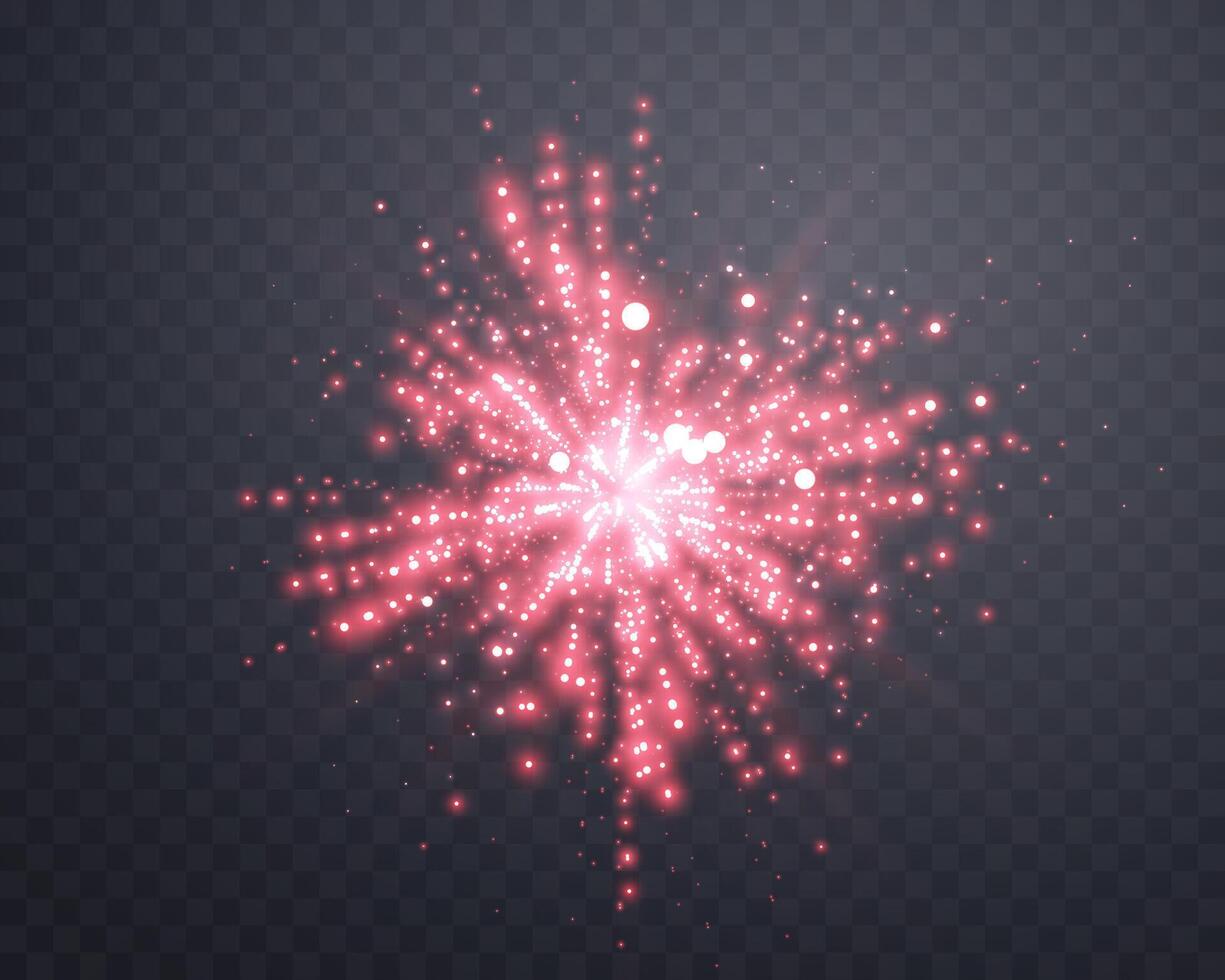 Red sunlight lens flare, sun flash with rays and spotlight. Glowing burst explosion vector