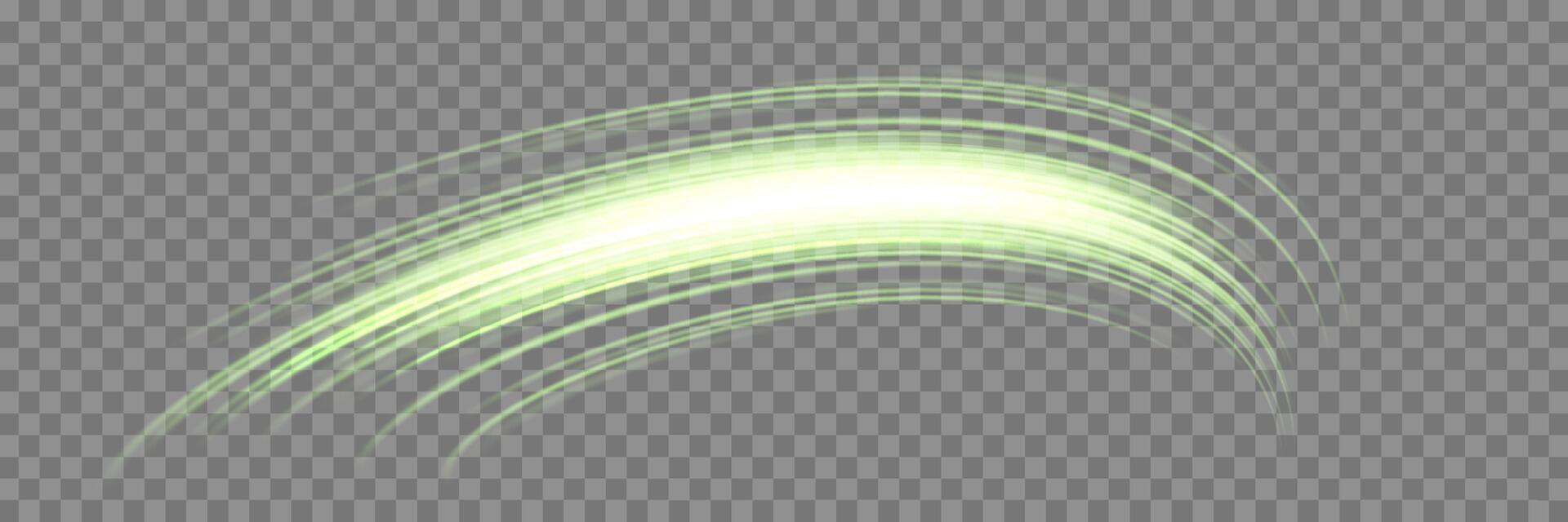 Glowing green lines. Neon realistic energy speed. Abstract light effect vector