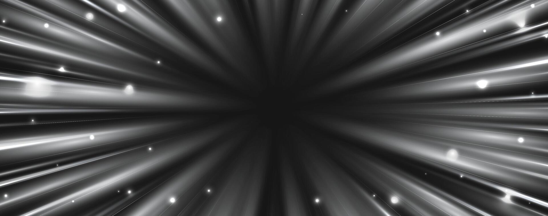 Radial speed rays, light neon flow, zoom in motion effect, silver glow speed lines, colorful light trails, perspective stripes vector