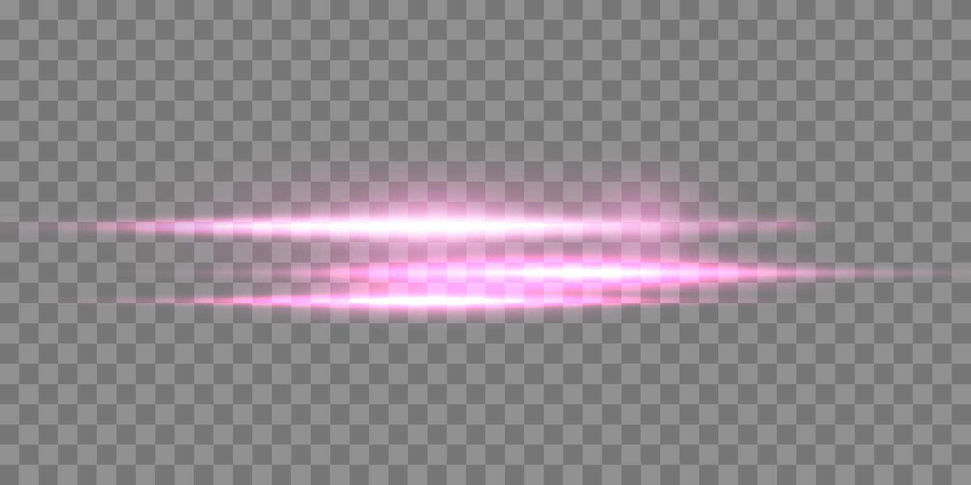 Pink horizontal lens flare. Sun flash with rays or pink spotlight. vector