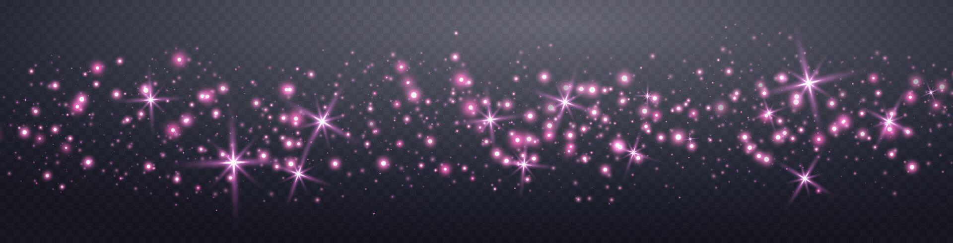 Pink glittering dots, particles, stars magic sparks. Glow flare light effect. Pink luminous points. vector
