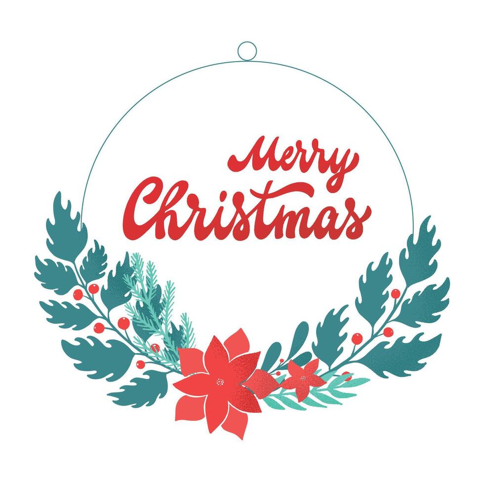 Merry Chrsitmas poster, banner, print, greeting card, invitation template decorated with floral elements and lettering quote. EPS 10 vector