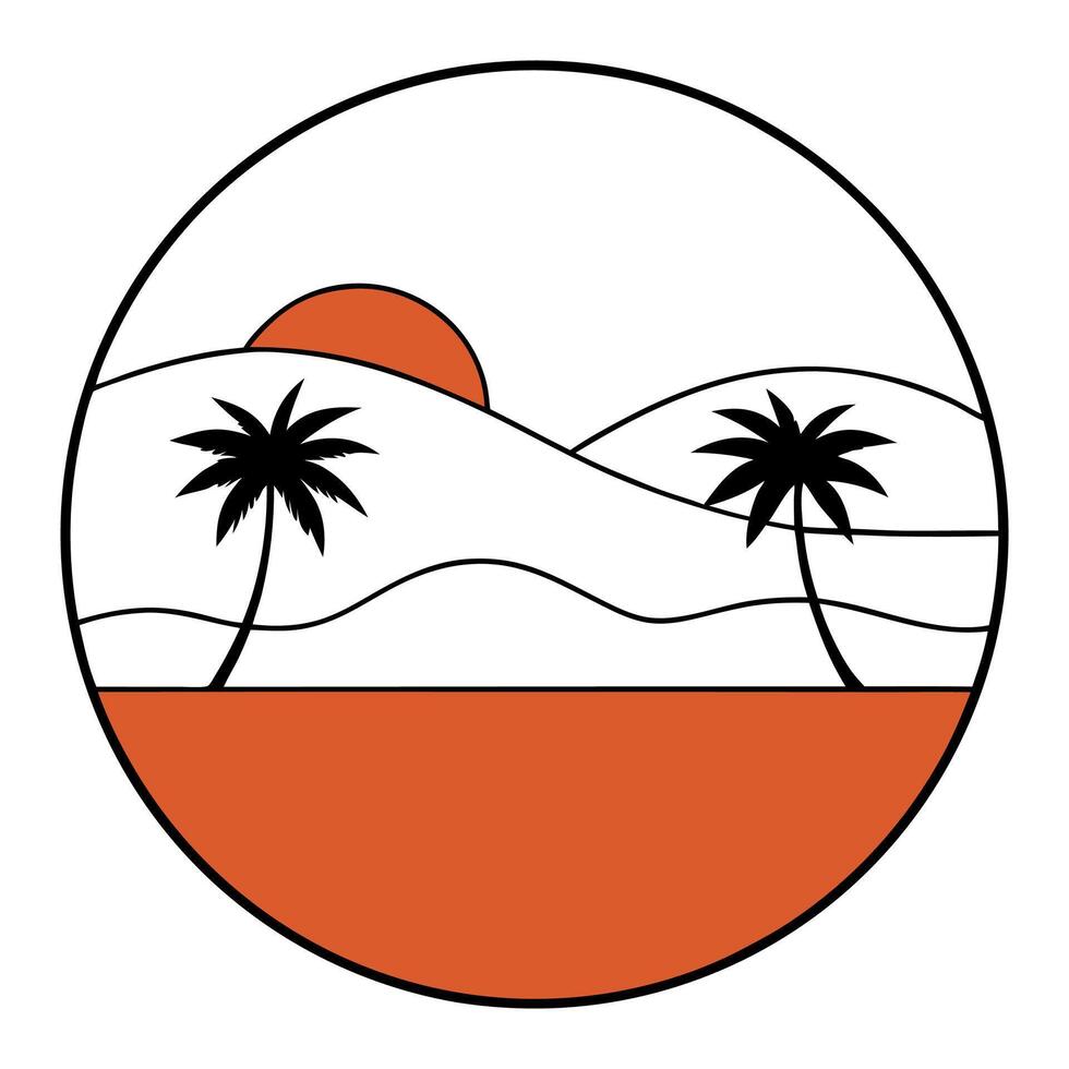 Minimalist Sunset Desert Logo with Palm Trees vector