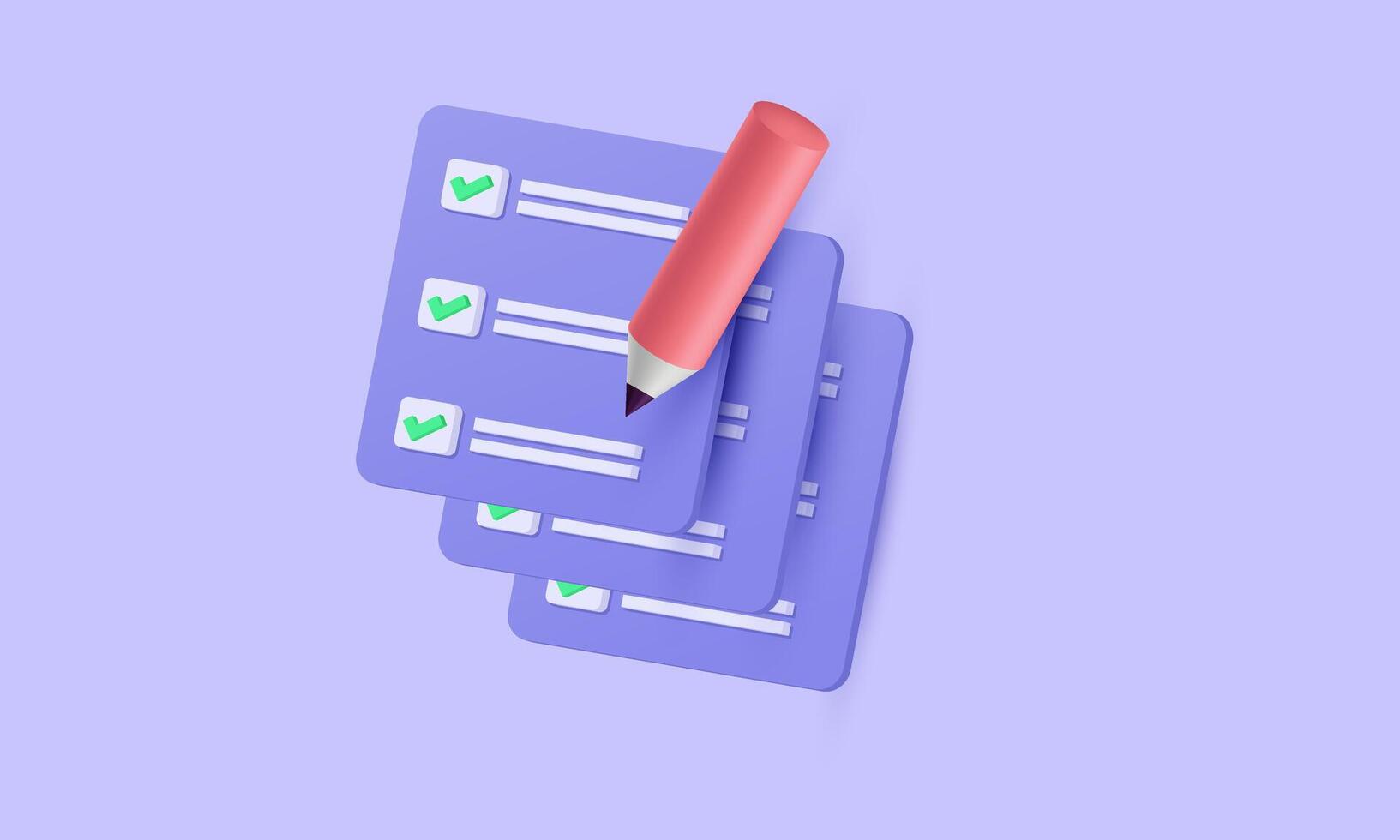 3d notes check mark completed task cartoon realistic style design vector
