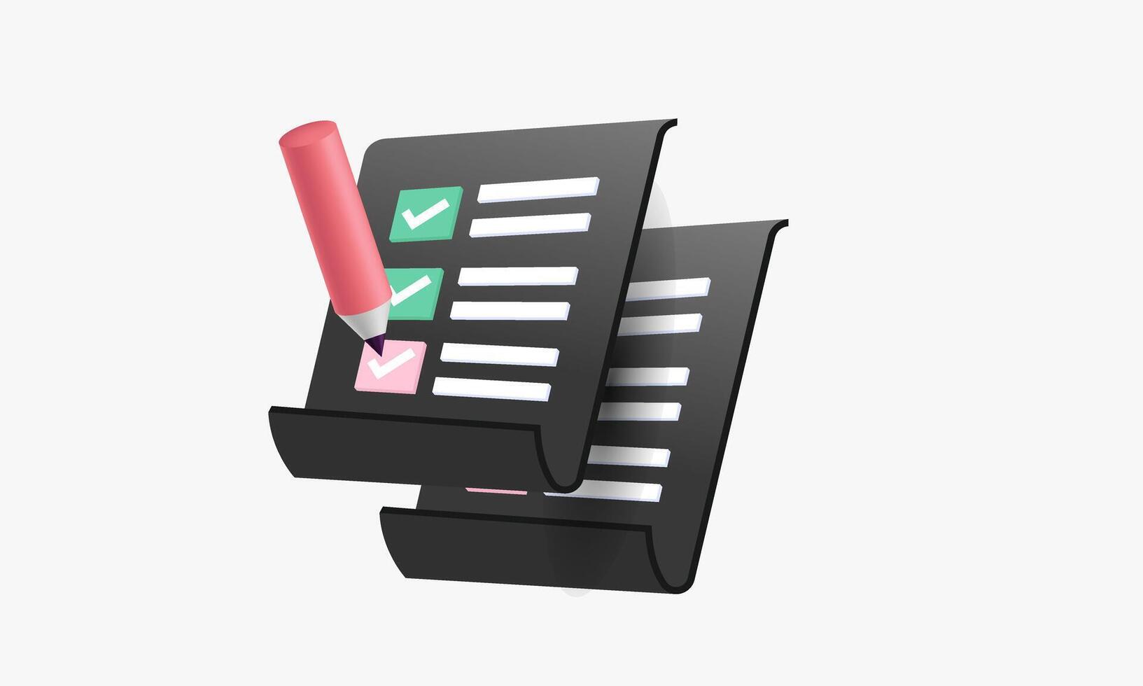 3d icon clipboard pencil on pink cartoon style design vector
