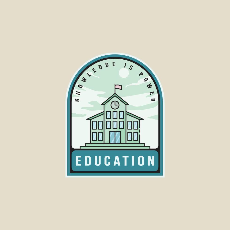 school or university architecture emblem logo line color illustration template icon graphic design. academic building sign or symbol for place of education with badge style concept typography vector