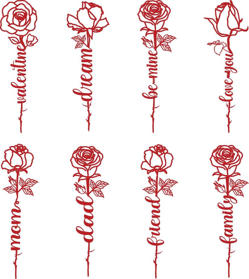 valentines day rose with valentine text. vector