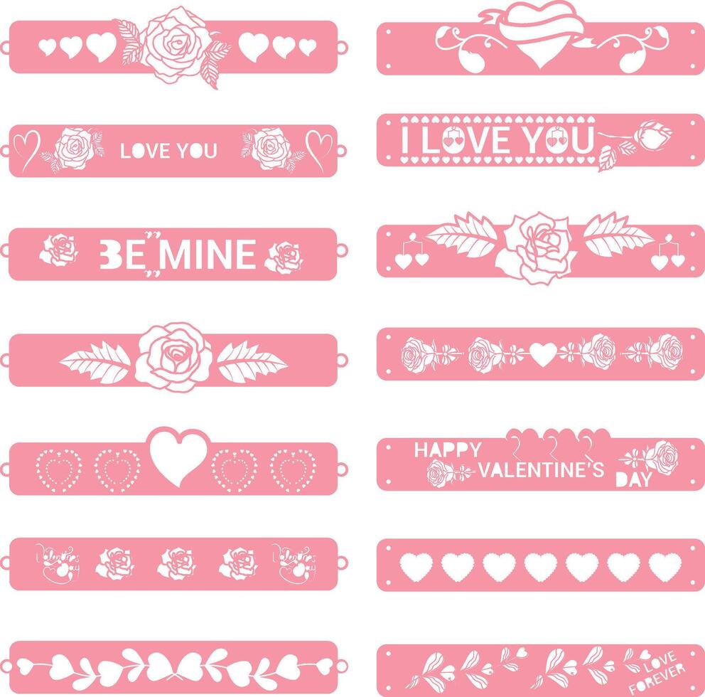 Happy valentines day bracelet bundle with text. vector