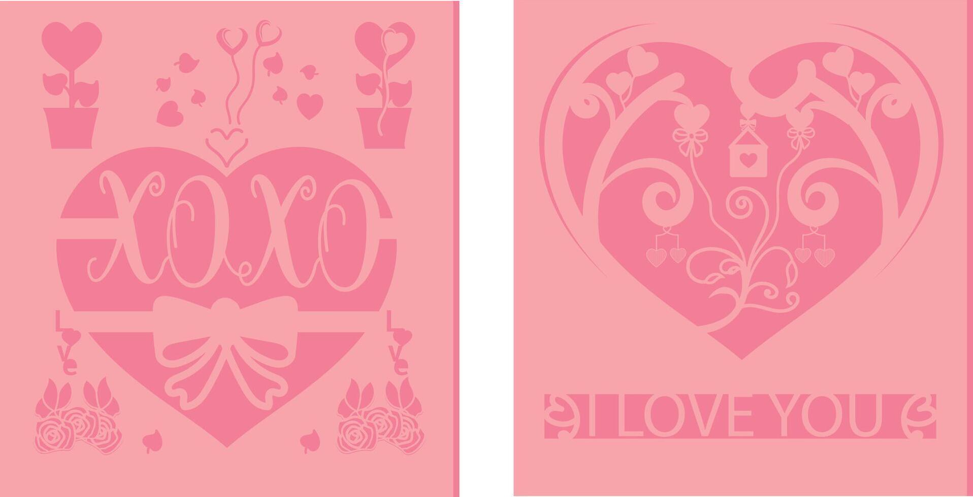 I love you 3 layer pink gift card. vector