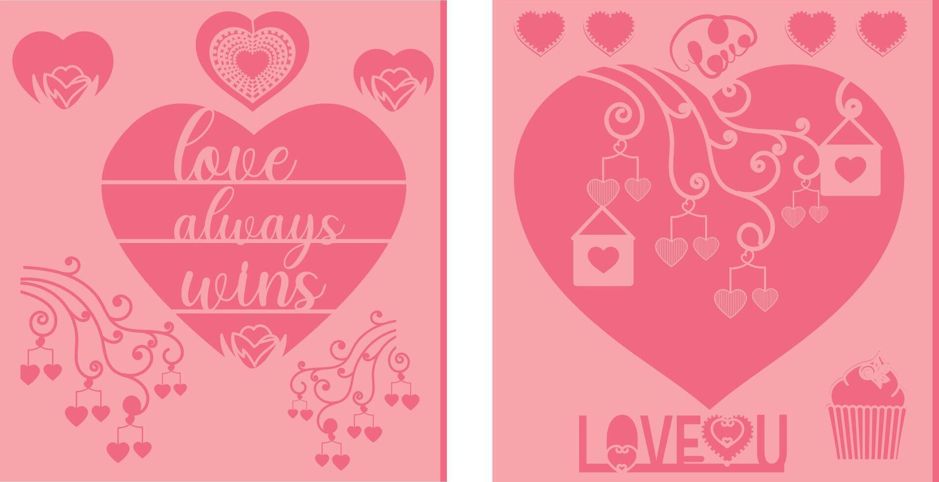 Love always wins and love you 3 layer greeting card. vector
