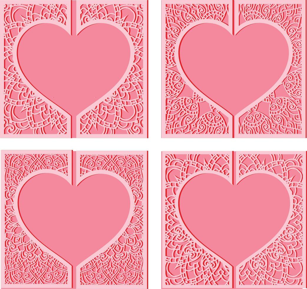 Valentines day 2 layer pink gift card with empty space for sweet note. vector