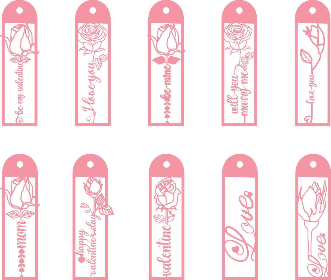 Valentines day cute bookmark bundle with sweet note. vector