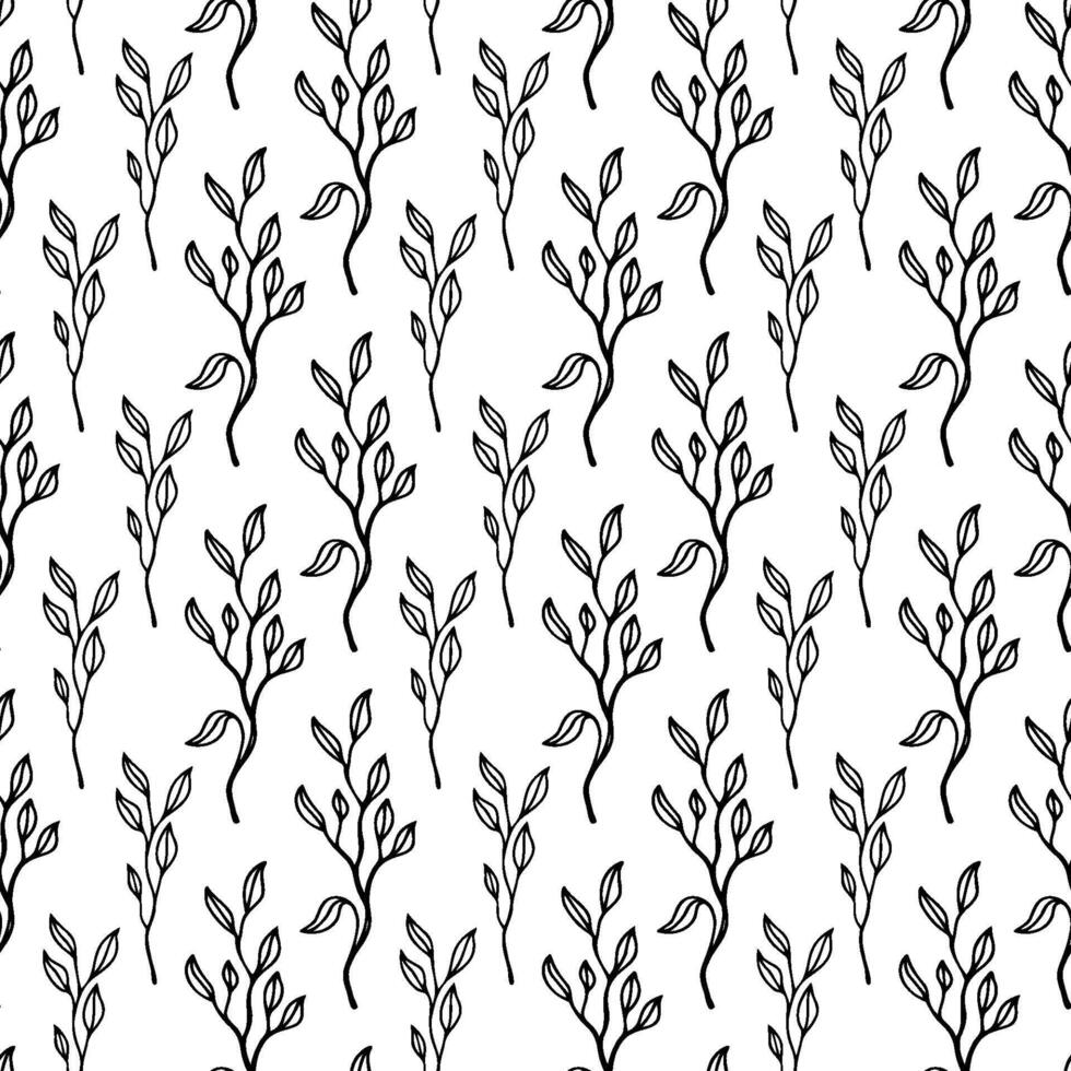 Leaves simple seamless pattern with line art nature branch vector