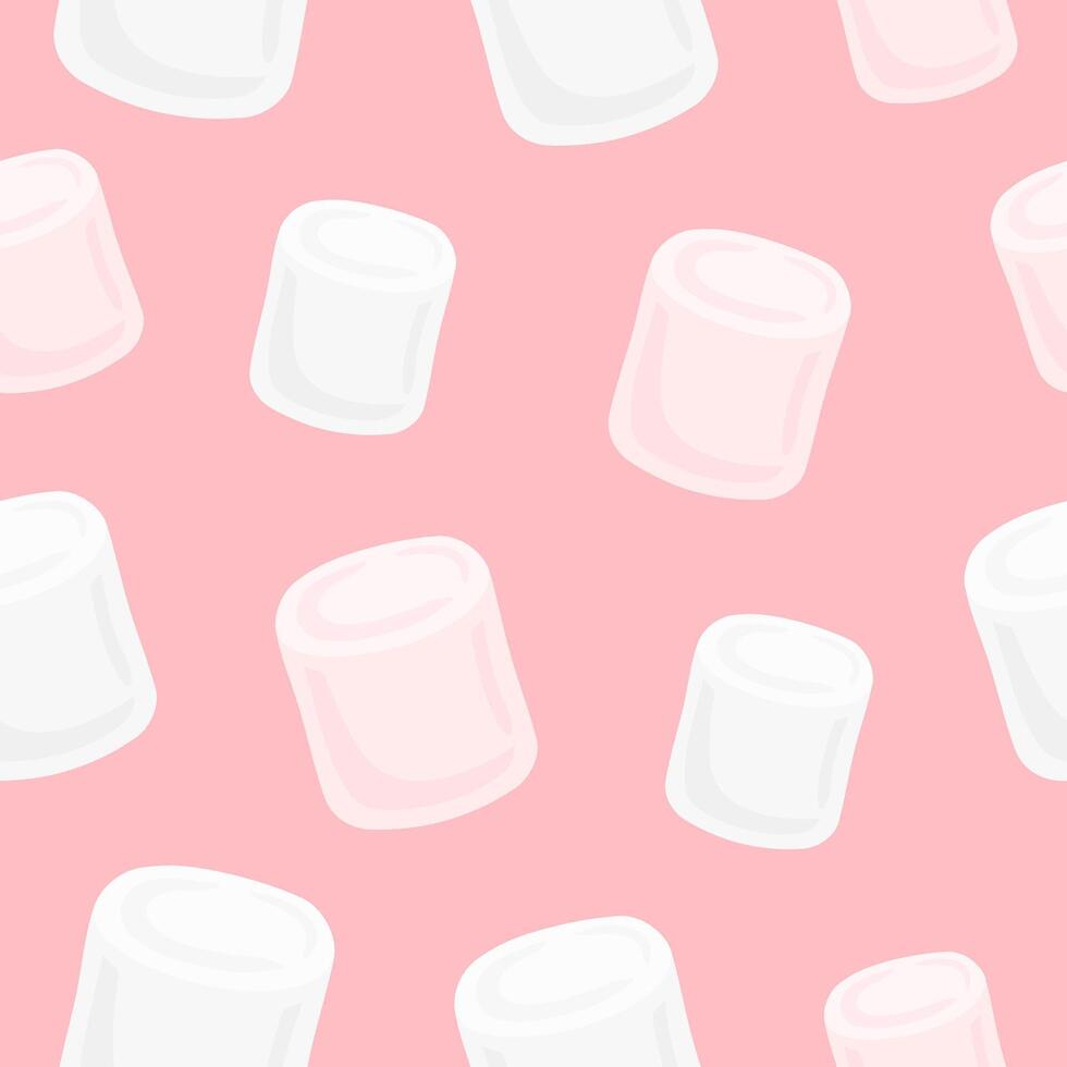 Cute seamless marshmallow pattern. Pink and white marshmallows isolated on white background. vector