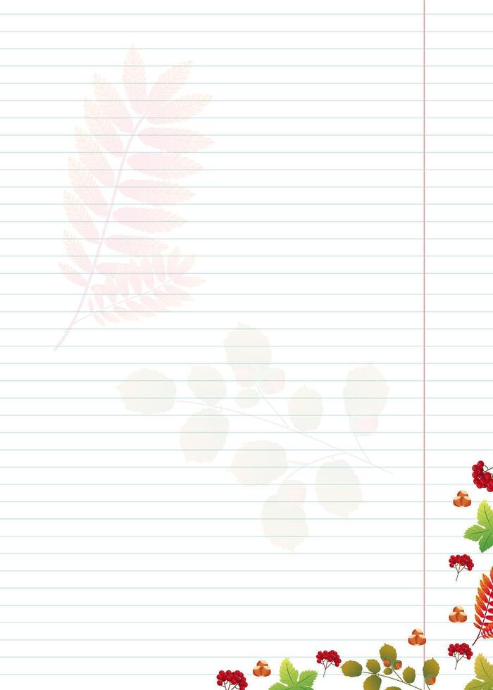 sheet of notebook paper with a design of plant elements vector