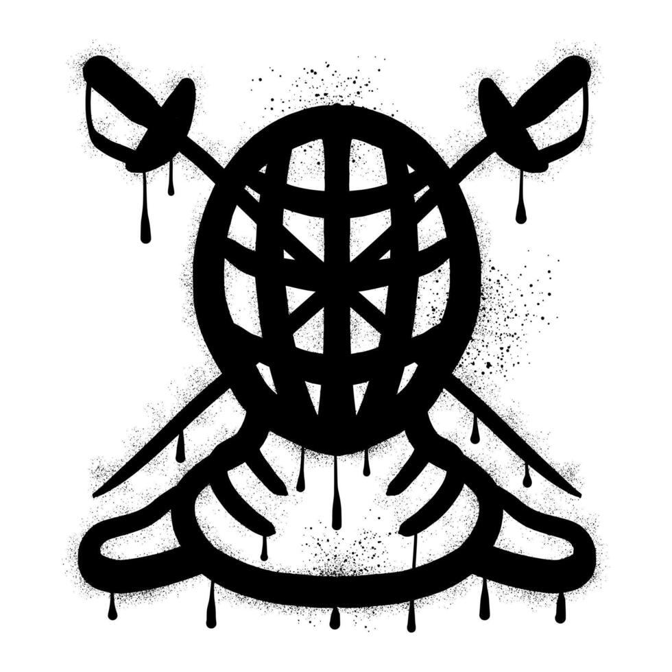 Fencing helmet with black spray paint graffiti vector