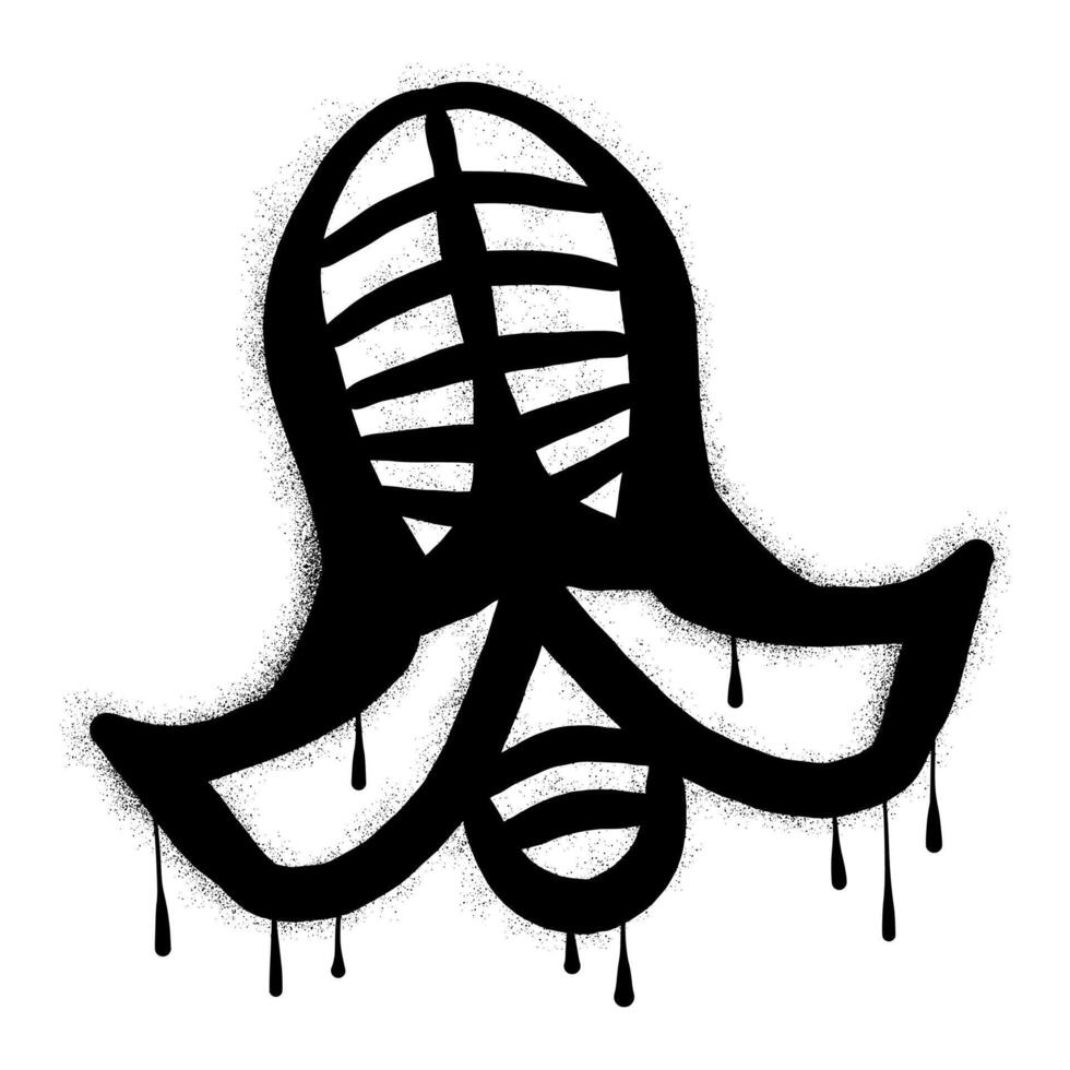 Hand drawn kendo helmet mask with black spray paint graffiti vector