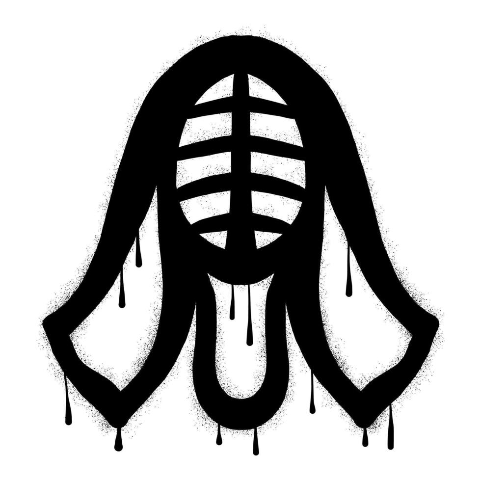 Drawing kendo helmet mask graffiti with black spray paint vector