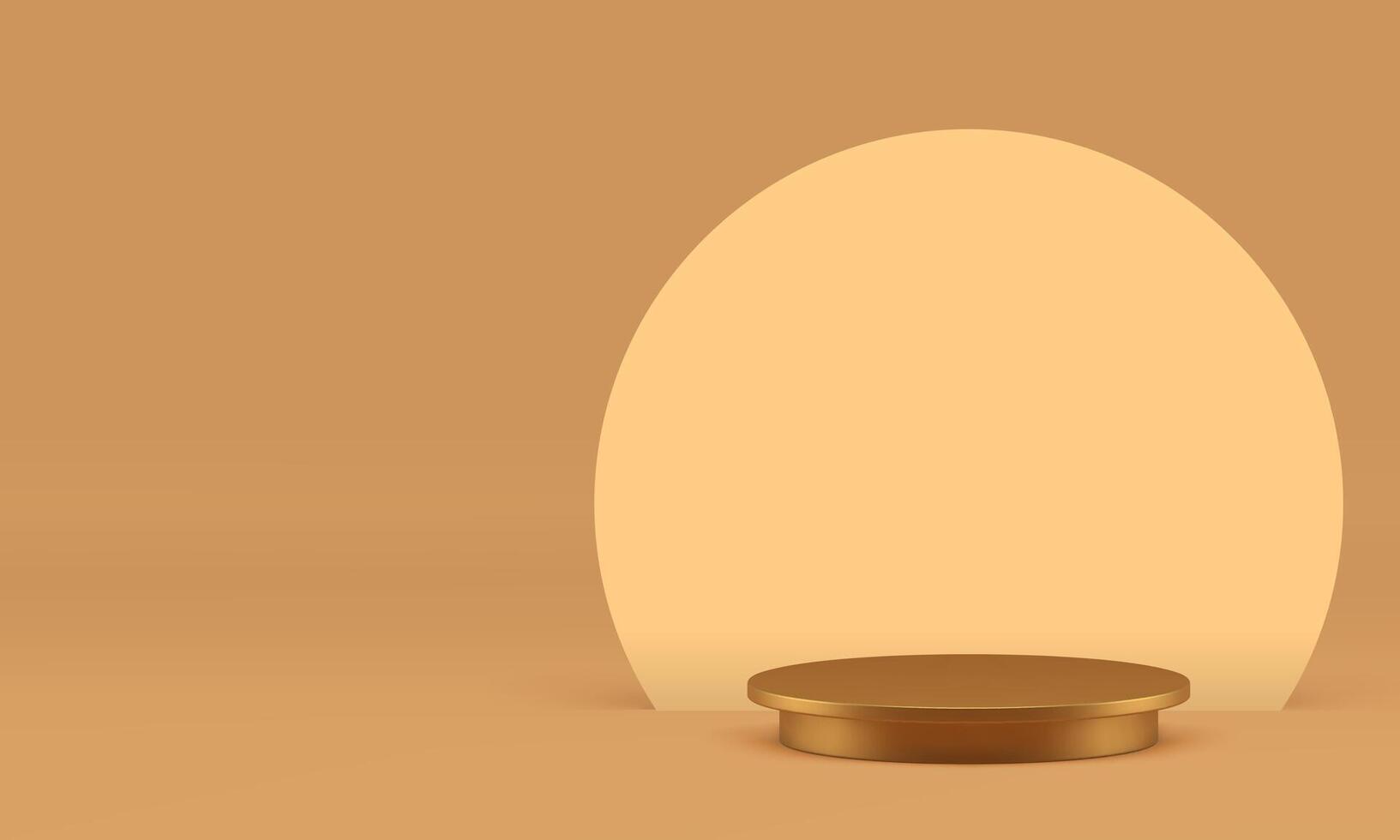 3d golden cylinder podium with round wall background realistic illustration vector