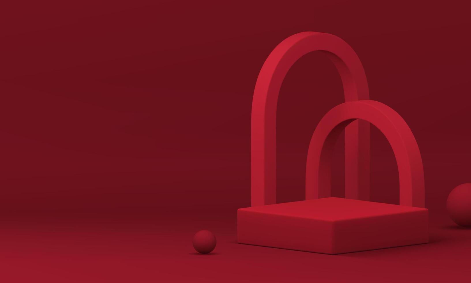 Red 3d podium geometric display mockup for product show realistic illustration vector