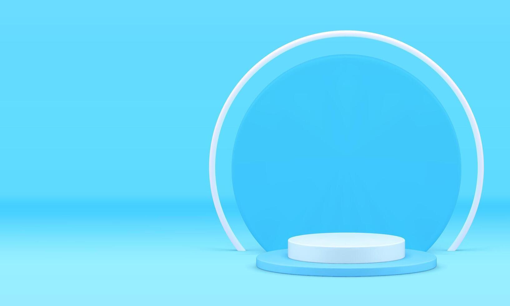 White 3d cylinder podium pedestal with round wall background for show realistic illustration vector