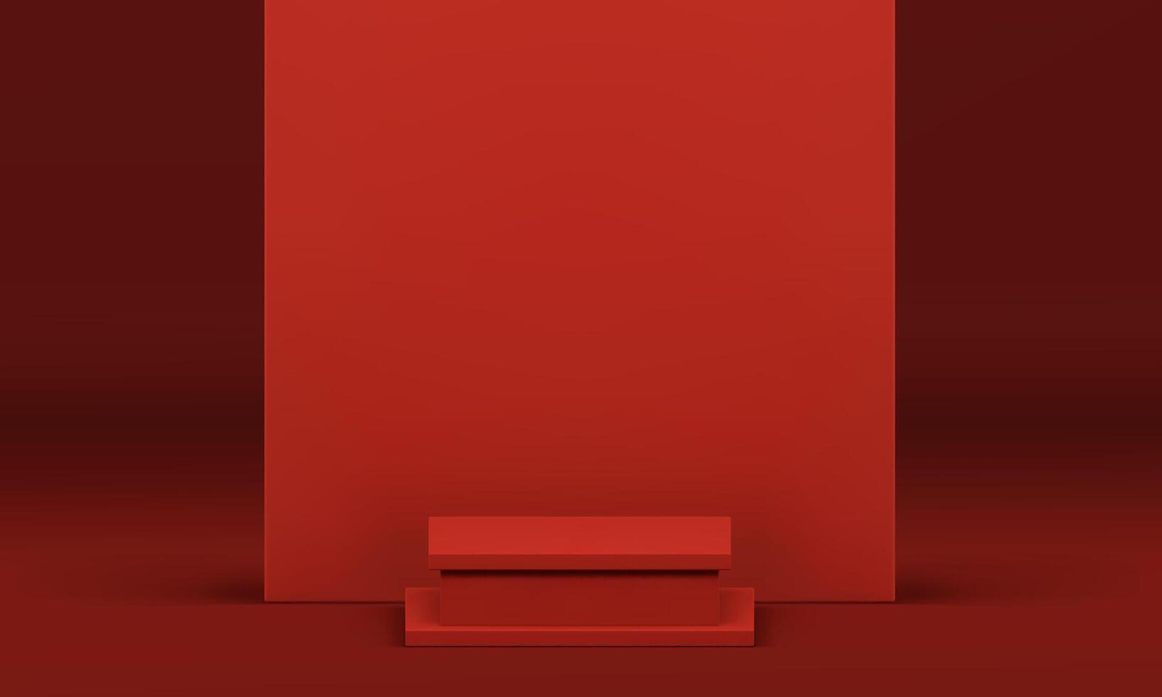 Red 3d squared podium with wall background for presentation realistic illustration vector