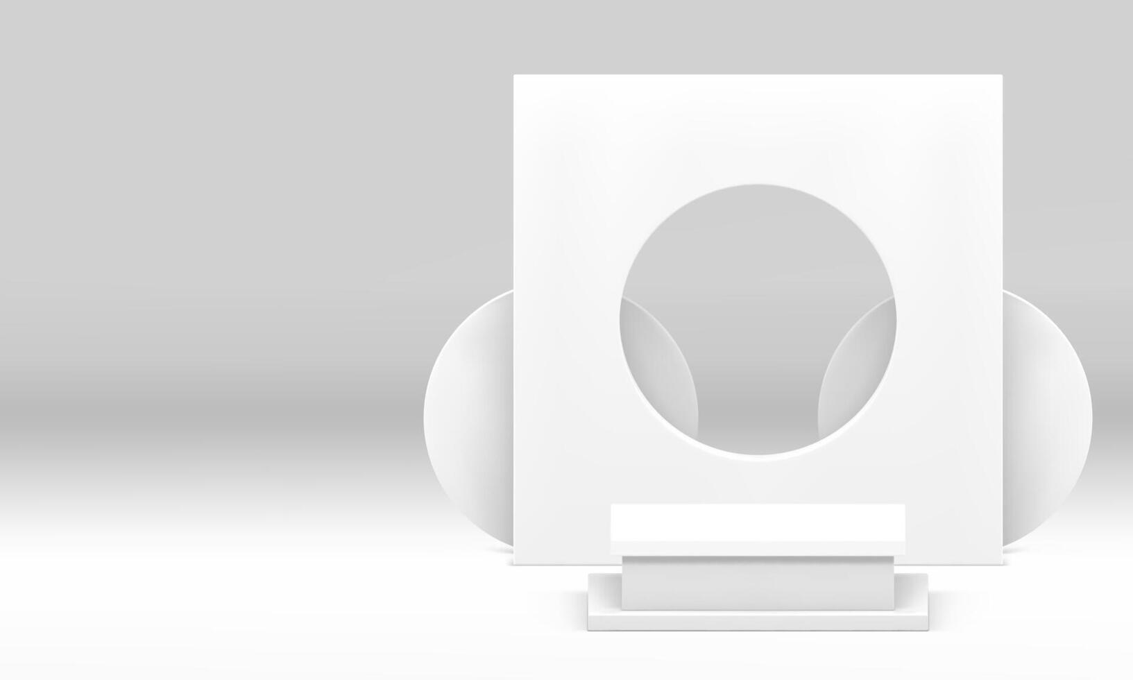 White 3d podium pedestal with geometric wall background for promo realistic illustration vector