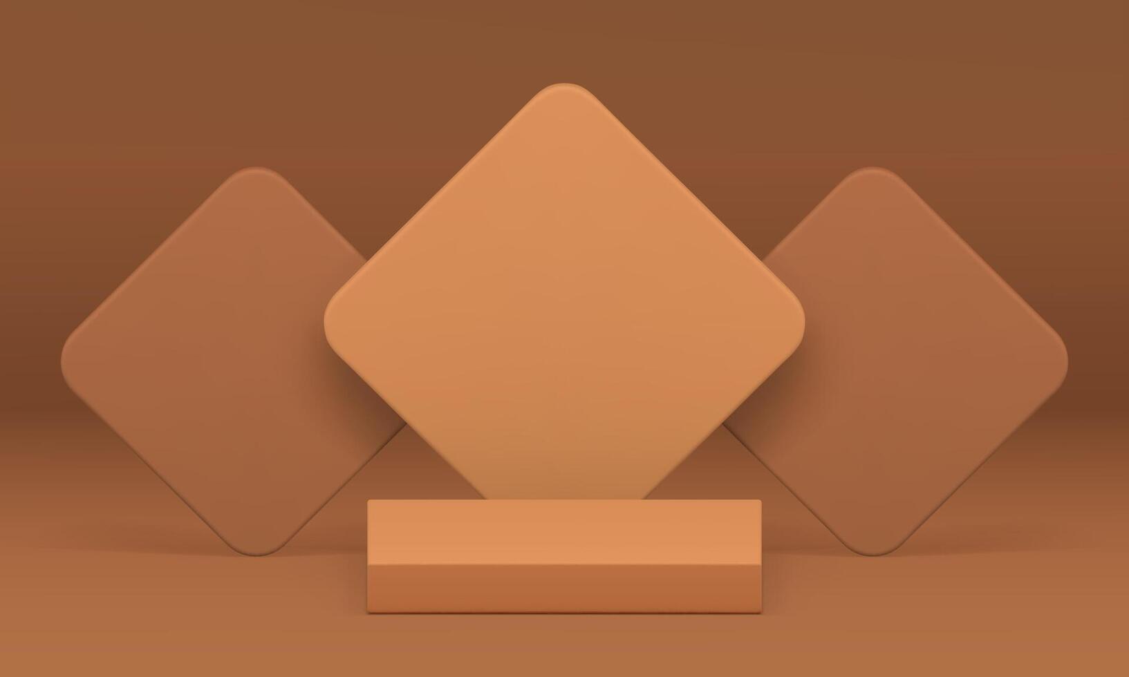 3d beige geometric podium pedestal with rhombus wall background for show realistic vector