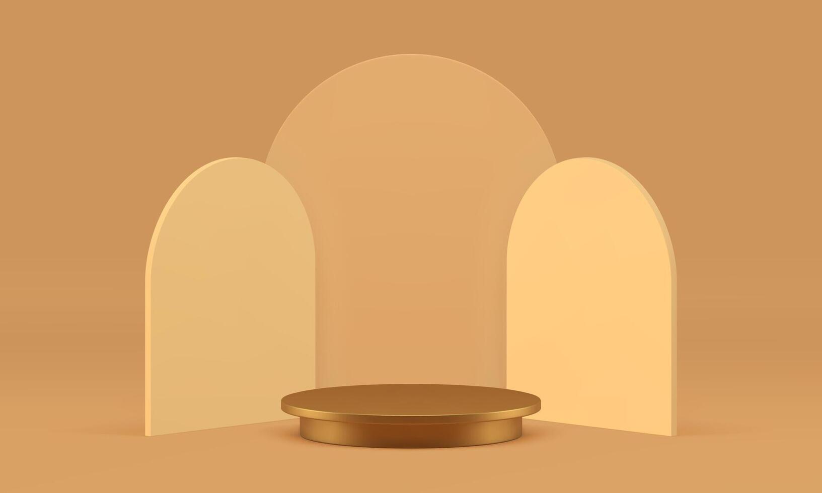 3d golden cylinder podium beige display mockup for show realistic illustration vector