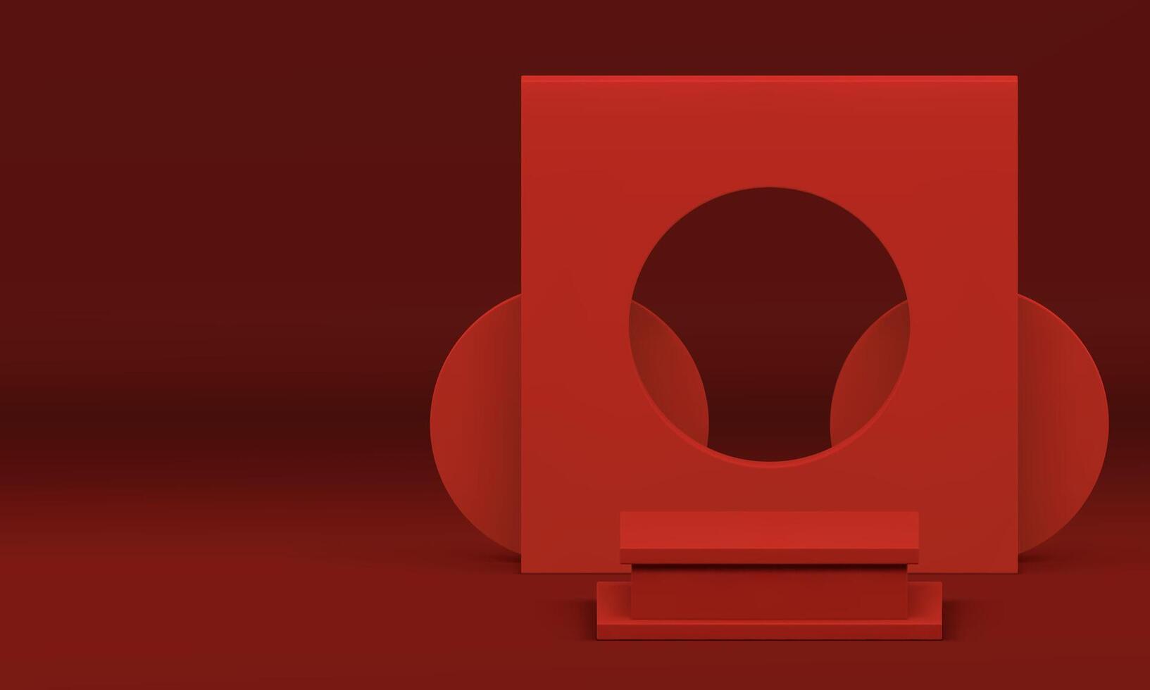 Red 3d squared podium abstract geometric wall background for product presentation realistic vector