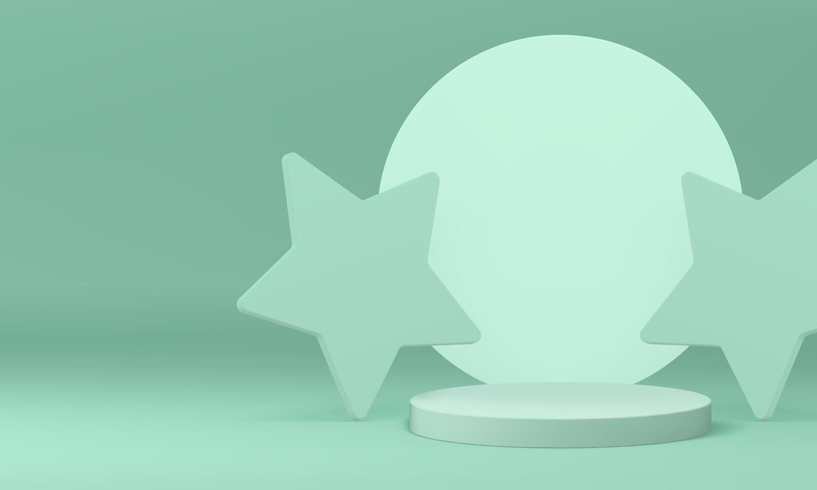 Pastel green 3d cylinder podium with stars mockup for product show realistic illustration vector