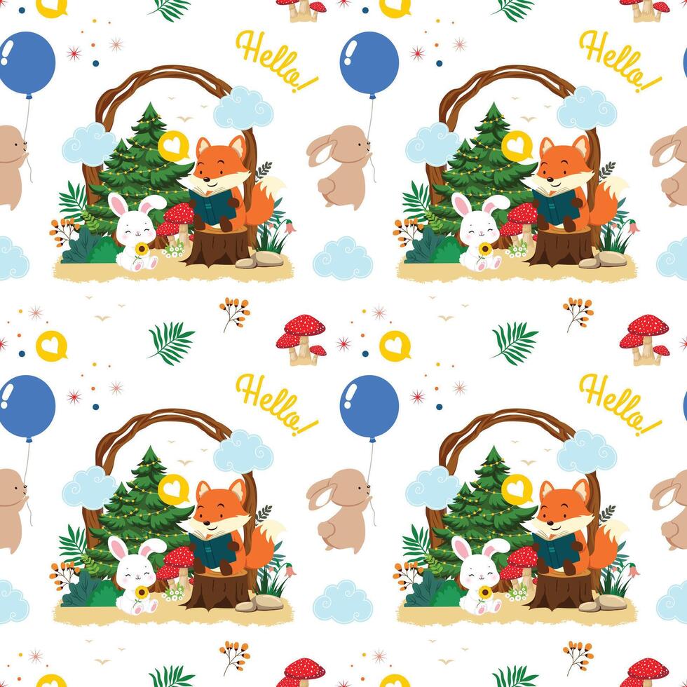 A seamless pattern with animals and trees vector