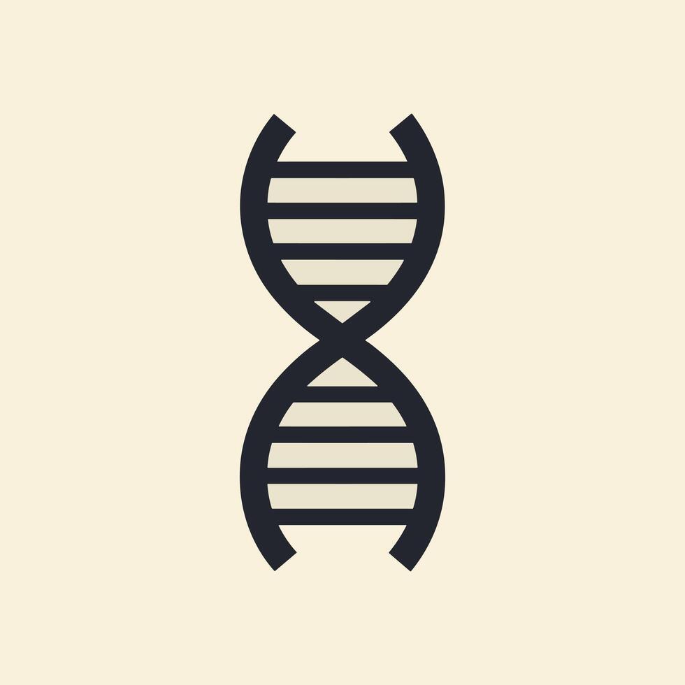 Minimalist illustration of a DNA double helix strand in black on a beige background. vector