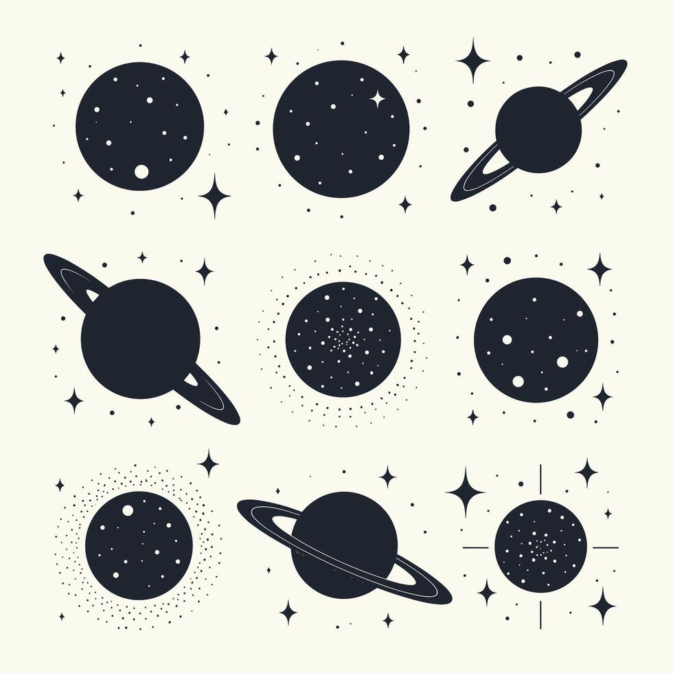 illustration of various planets and stars with a minimalist, celestial design theme. vector