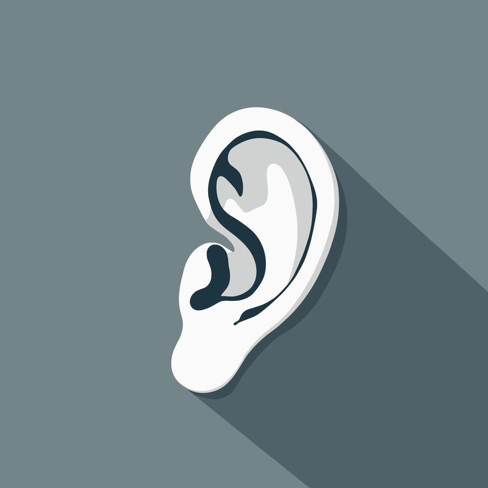 Simplified illustration of a human ear on a dark background with a long shadow. vector