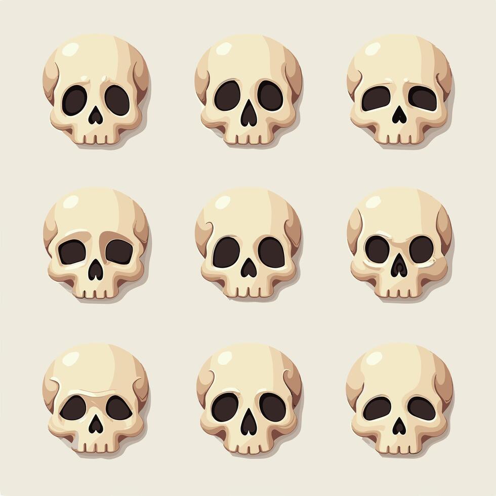 A repetitive pattern of cartoon skulls on a light background, suitable for a variety of design projects. vector