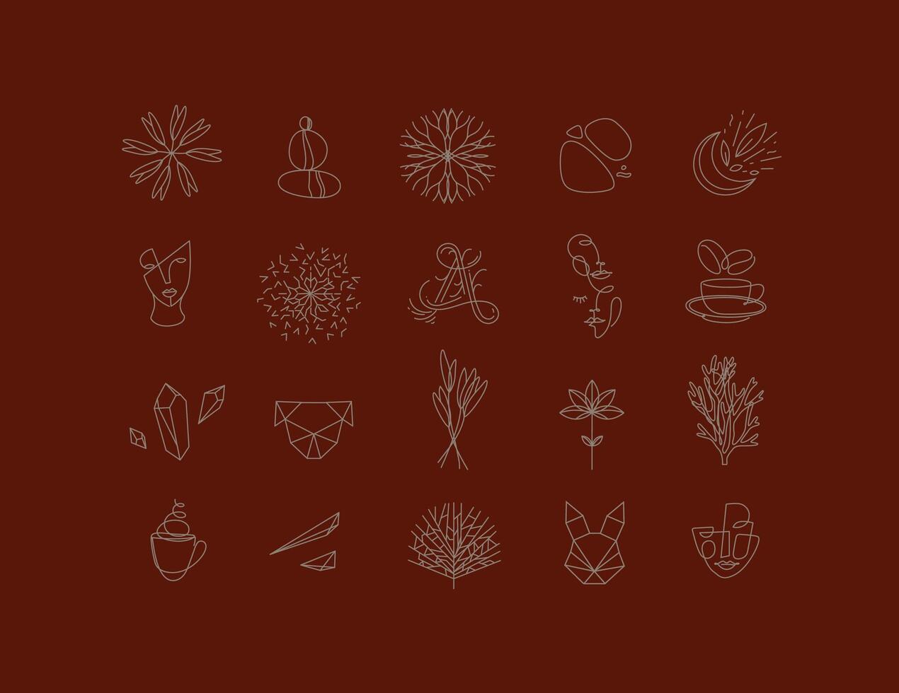 Set of modern natural signs drawing in minimalism line style to create your own design vector