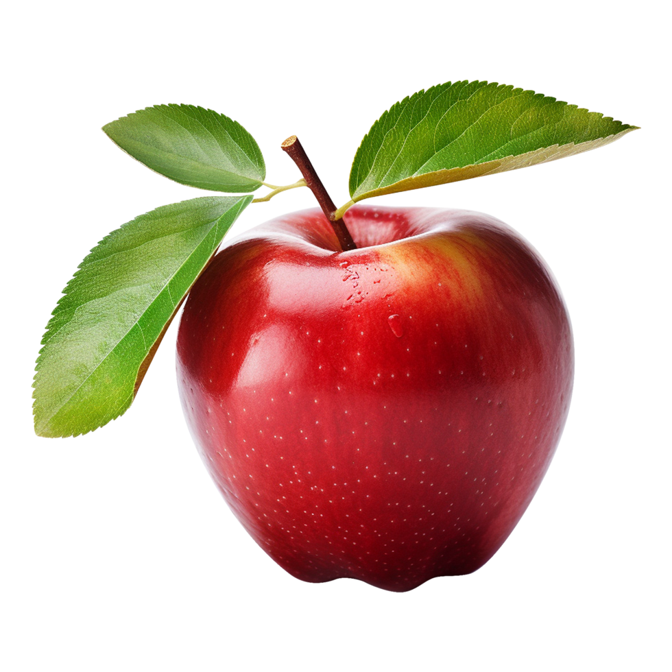 Beautiful Red Apple with Leaf Isolated High-Res Image png
