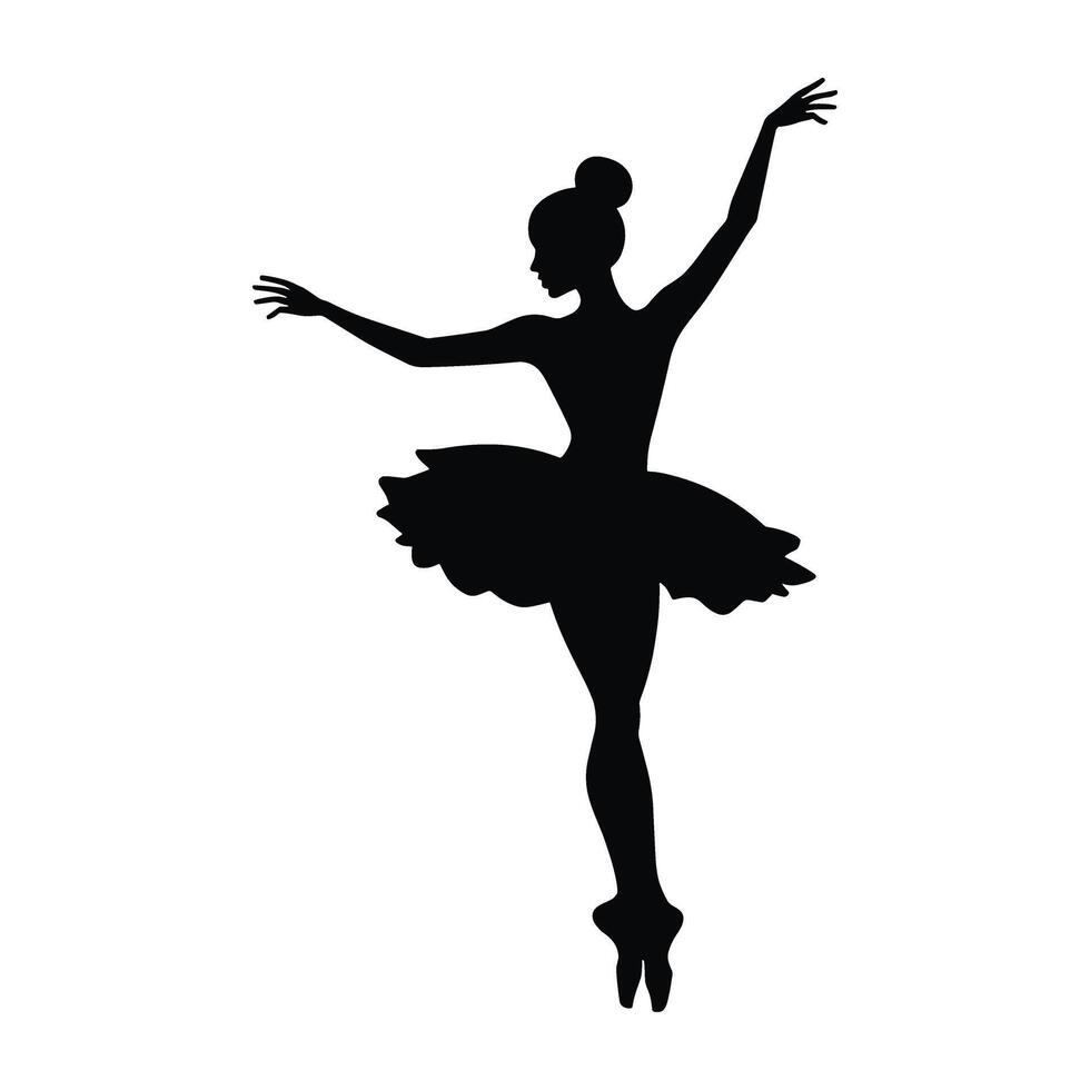 Silhouette of a female ballet dancer in a tutu striking a graceful pose on pointe. vector