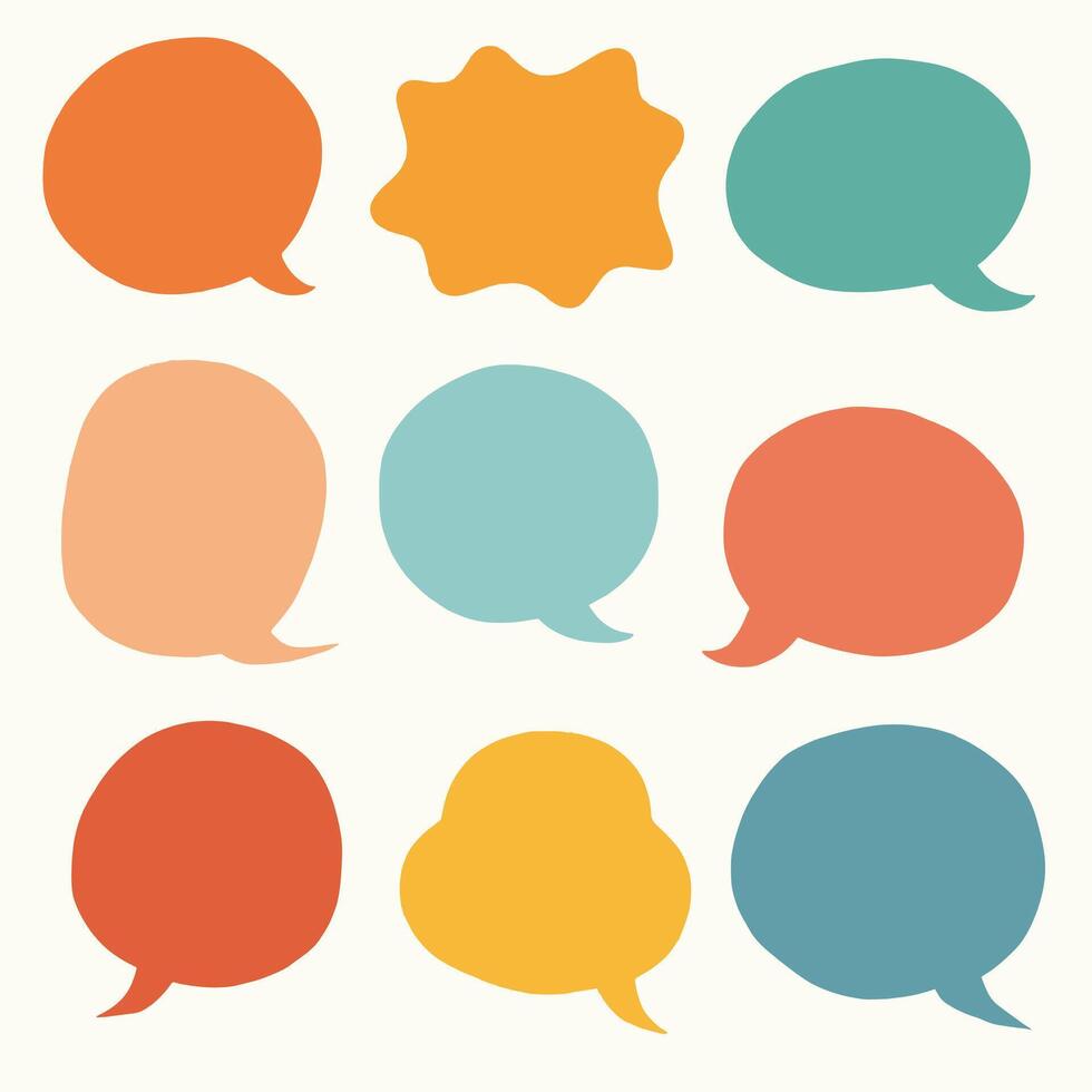A colorful array of speech bubbles in various shapes and sizes. vector