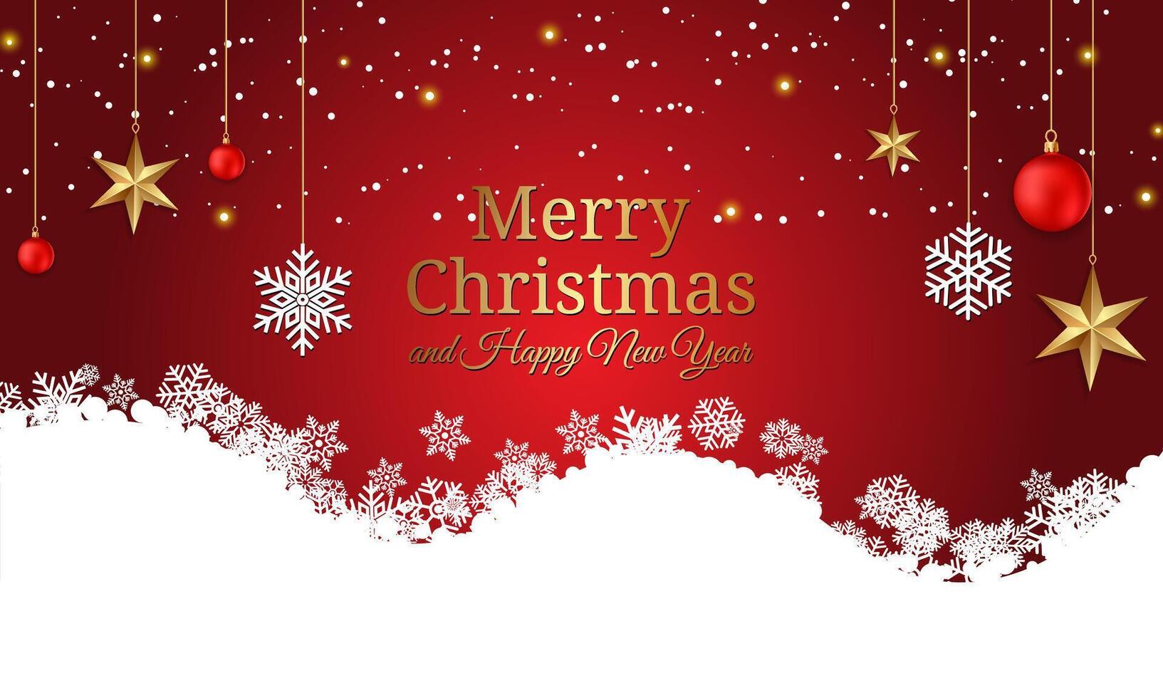 Christmas background with a snowy landscape, twinkling stars, and festive holiday elements perfect for seasonal celebrations vector