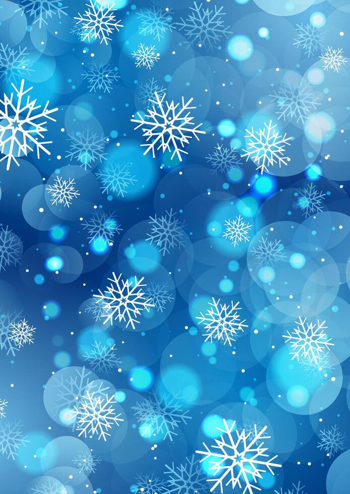 Christmas snowflakes background with bokeh lights vector