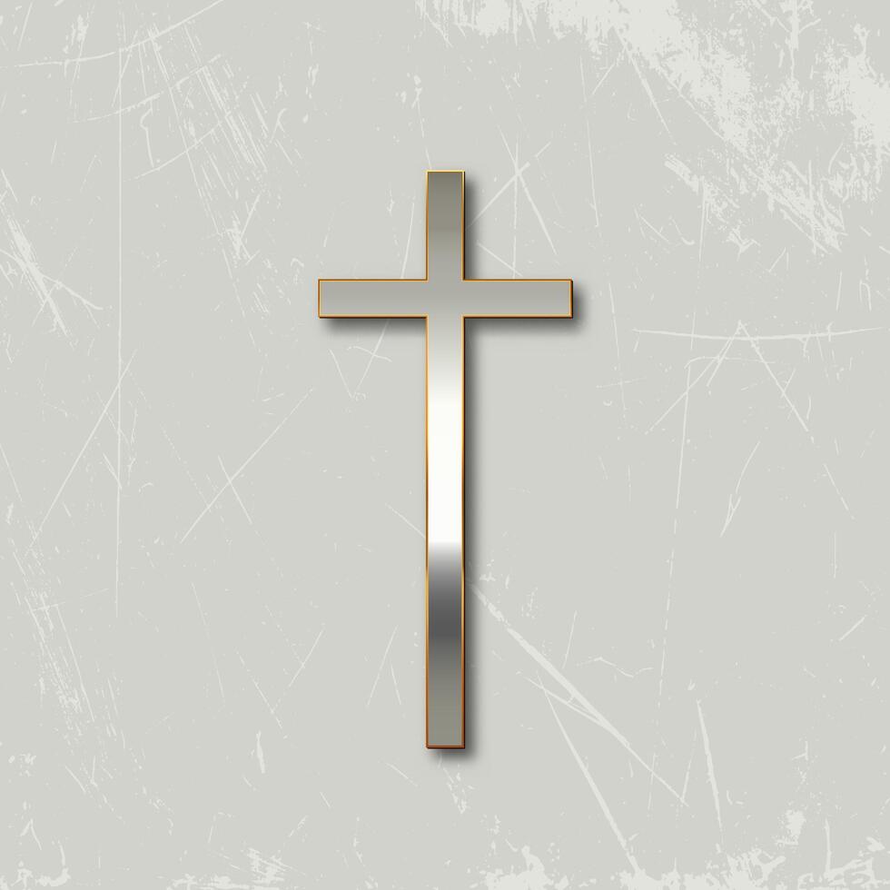 Religious cross design with metallic cross on grunge background vector