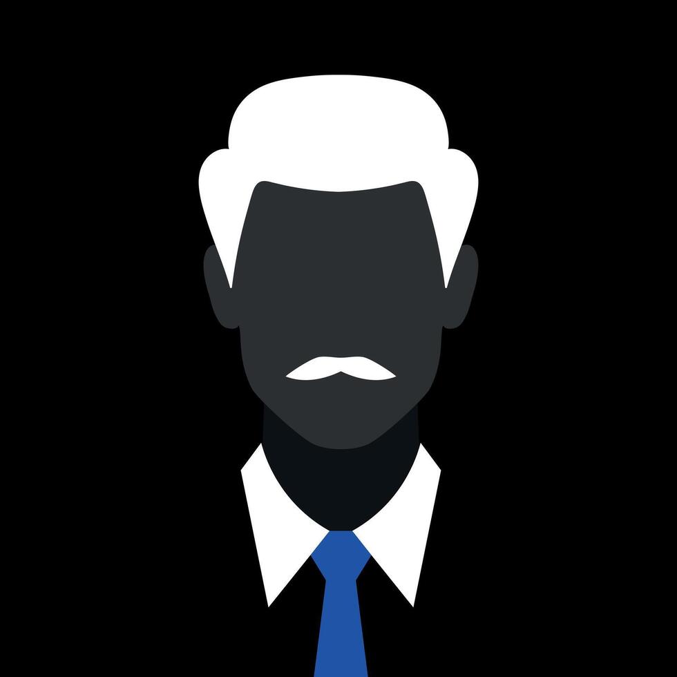 Abstract faceless man with mustache silhouette. Dark male silhouette avatar emblem vector