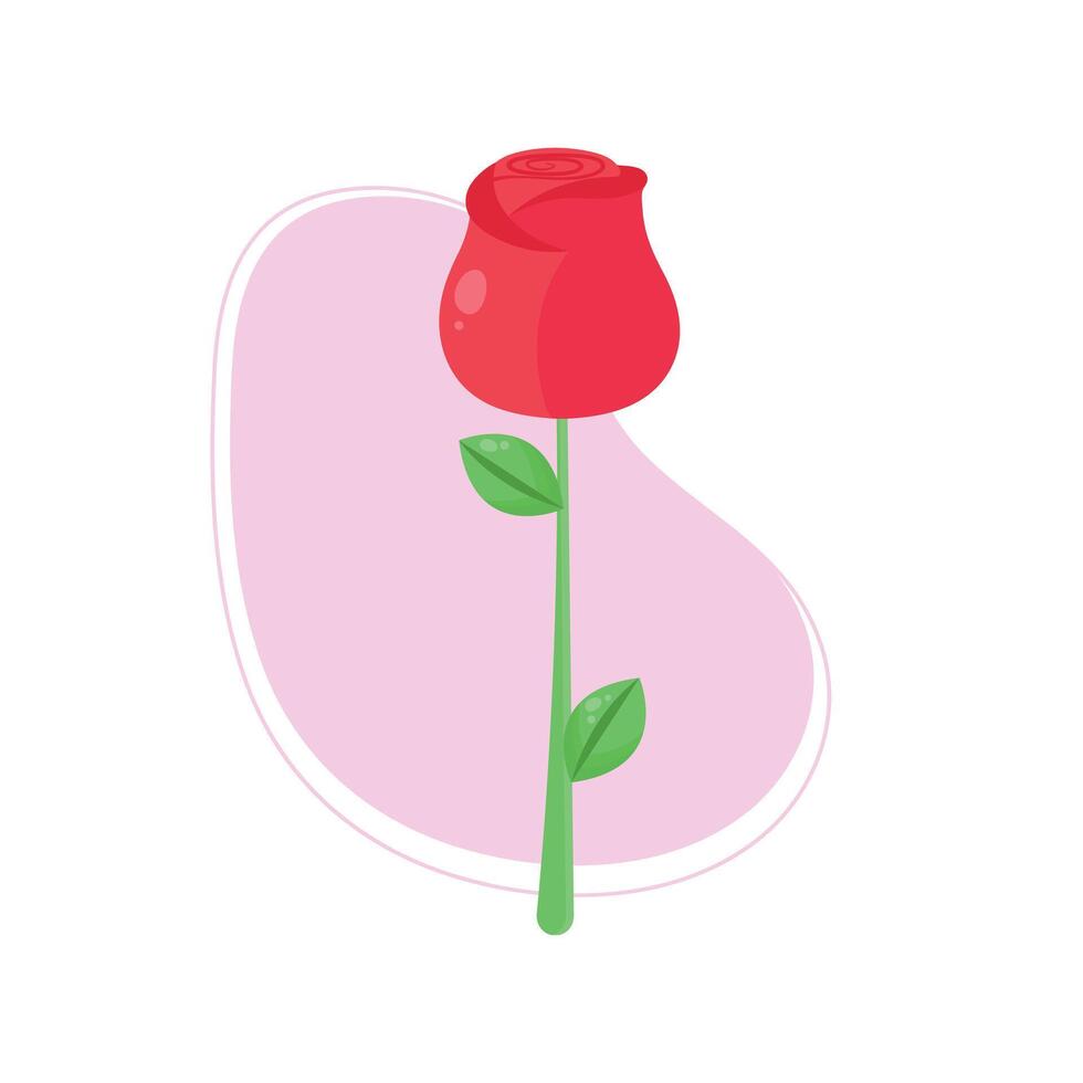 Rose bud icon in flat design. Cartoon rose flower on a long stem vector