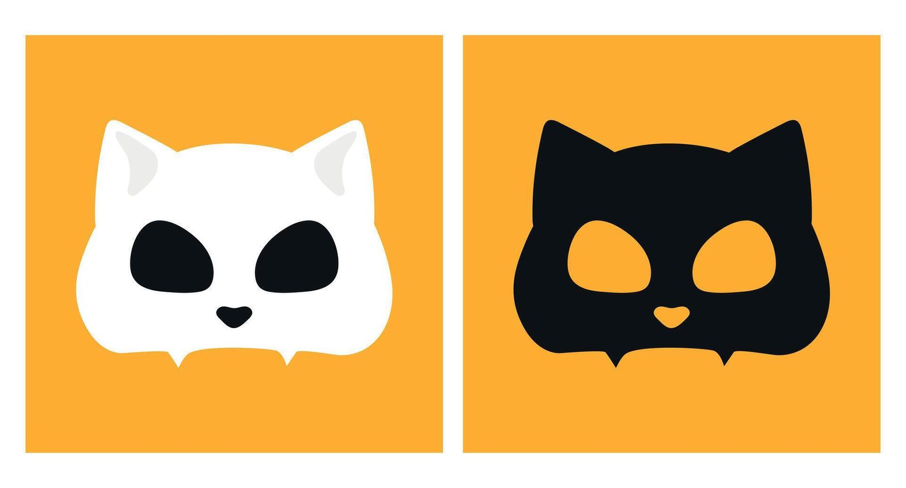 Cat skulls. Black and white cat skull silhouettes vector